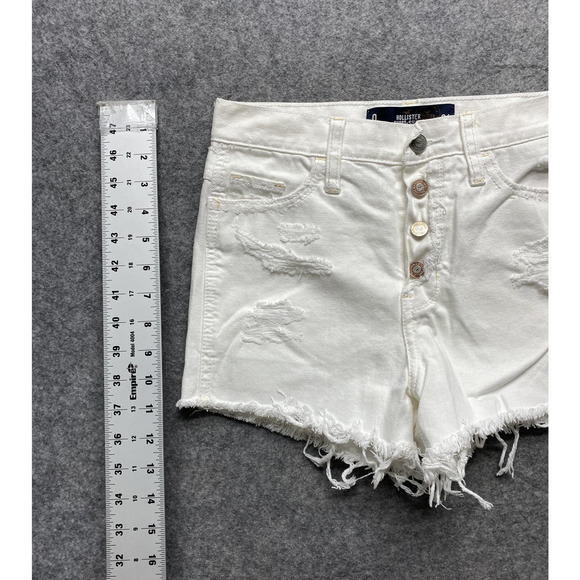 Hollister Shorts Womens 0 24 White High Rise Short-Short Distressed Denim Cutoff - Picture 5 of 11